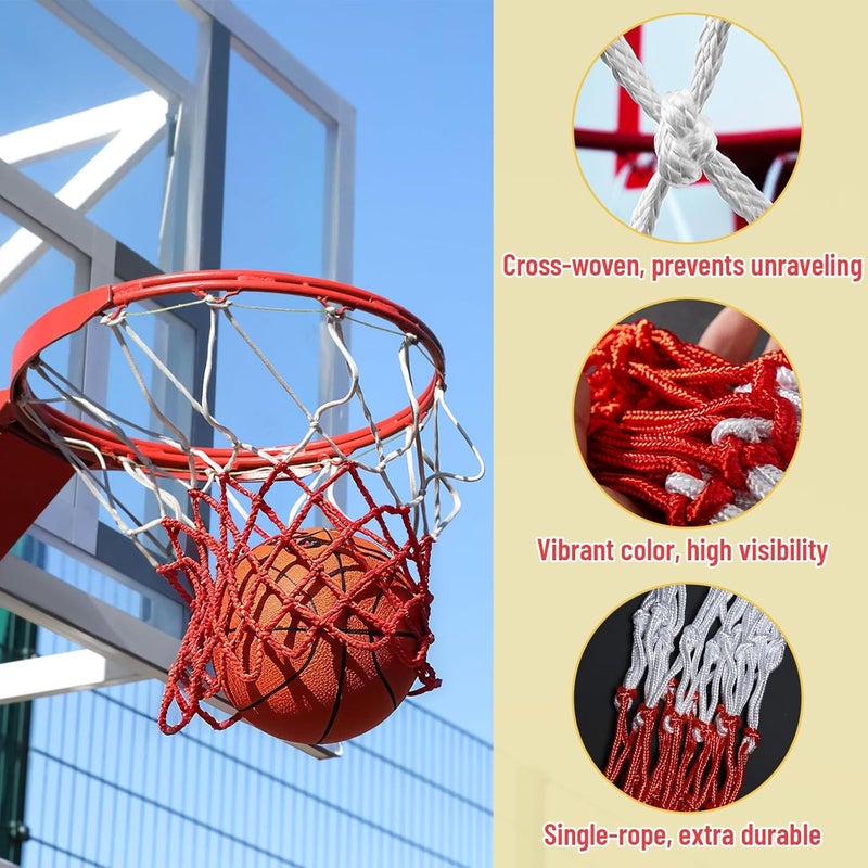 PULULA Basketball Net 2 Pack, Heavy Duty Basketball Net Replacement Weather Anti Whip Polyester Basketball Hoop Net Fits Standard Indoor Or Outdoor Court Use - Easy Install (Red White) - Image 5
